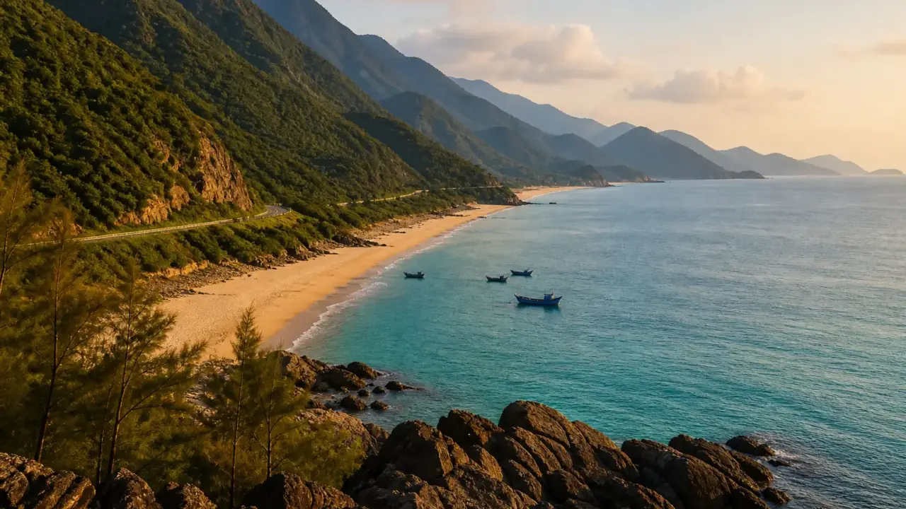 Ảnh minh hoạ bờ biển và dãy núi ven biển vùng Hà Tĩnh lúc chiều